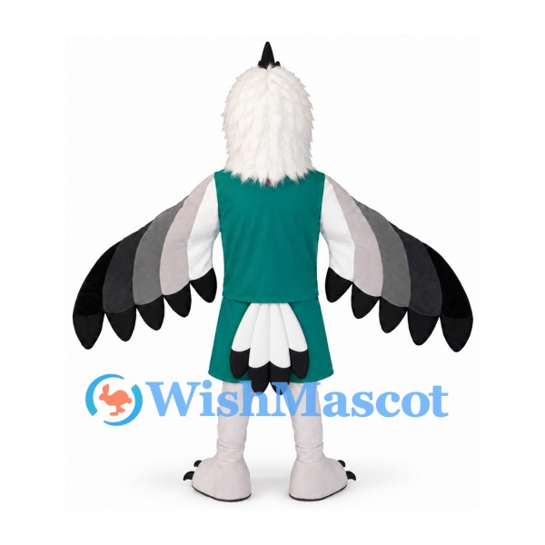 Eagle Mascot Costume with Teal Outfit and Gray Wing Feathers