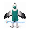 Eagle Mascot Costume with Teal Outfit and Gray Wing Feathers