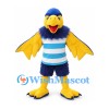 Bird Mascot Costume in Blue and Yellow with Striped Shirt