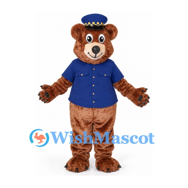 Bear Mascot Costume with Navy Police Uniform and Cap