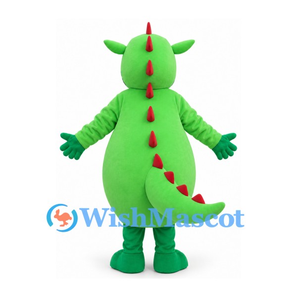 Dragon Mascot Costume in Green with Gray Belly and Red Spikes