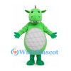 Dragon Mascot Costume in Green with Gray Belly and Red Spikes