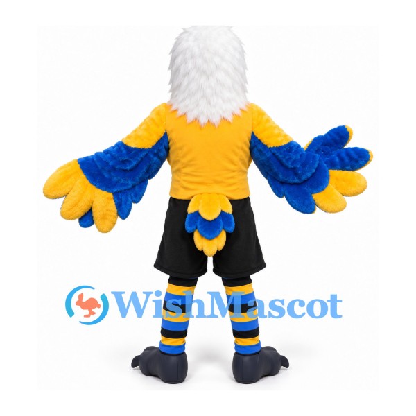 Eagle Mascot Costume with Yellow Sports Shirt and Blue Wing Tips