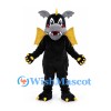 Dragon Mascot Costume in Black with Yellow Wings and Back Spikes