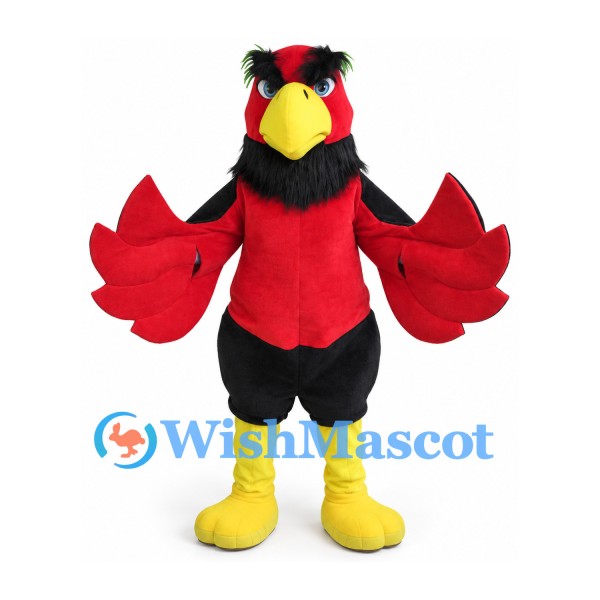 Cardinal Mascot Costume in Red and Black with Yellow Beak