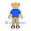 Teddy Bear Mascot Costume in Tan with Blue Shirt