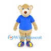 Teddy Bear Mascot Costume in Tan with Blue Shirt