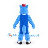 Wolf Mascot Costume in Blue with Red Crown and Sports Outfit