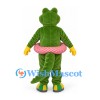 Crocodile Mascot Costume in Green with Red and White Swim Ring