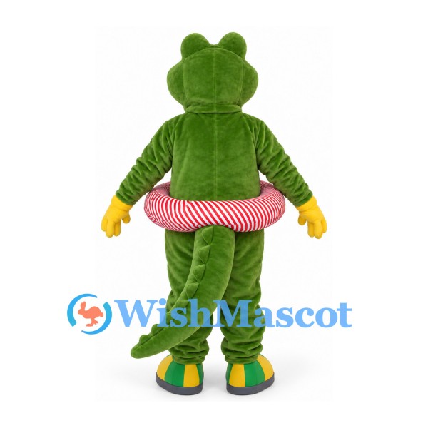 Crocodile Mascot Costume in Green with Red and White Swim Ring