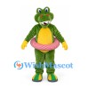 Crocodile Mascot Costume in Green with Red and White Swim Ring