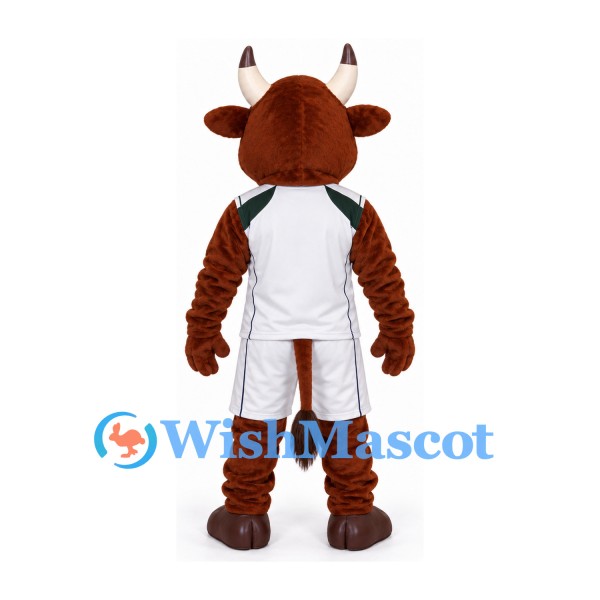Bull Mascot Costume in Brown with White Sports Uniform