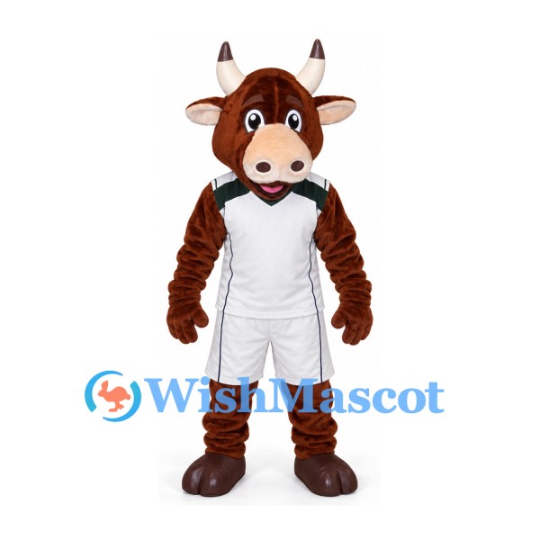 Bull Mascot Costume in Brown with White Sports Uniform
