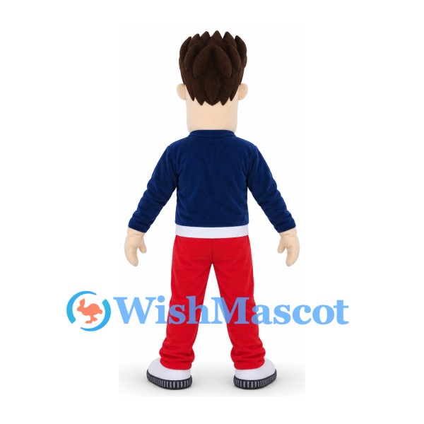 Man Mascot Costume with Navy Jacket and Red Pants