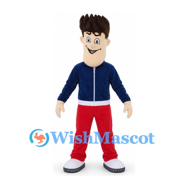 Man Mascot Costume with Navy Jacket and Red Pants