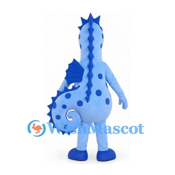 Dragon Mascot Costume in Pale Blue with Dark Blue Spots