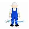 Worker Mascot Costume with White Cap and Blue Overalls