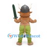 Viking Bull Mascot Costume with Horned Helmet and Green Pants