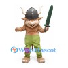 Viking Bull Mascot Costume with Horned Helmet and Green Pants