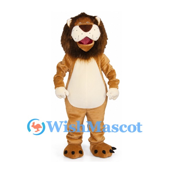 Lion Mascot Costume with Dark Brown Mane and Cream Belly