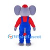 Elephant Mascot Costume in Gray with Blue Overalls