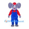 Elephant Mascot Costume in Gray with Blue Overalls