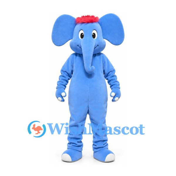 Elephant Mascot Costume in Light Blue with Long Trunk