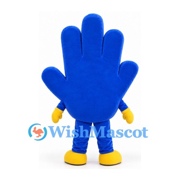 Hand Mascot Costume in Blue with Yellow Fingertips