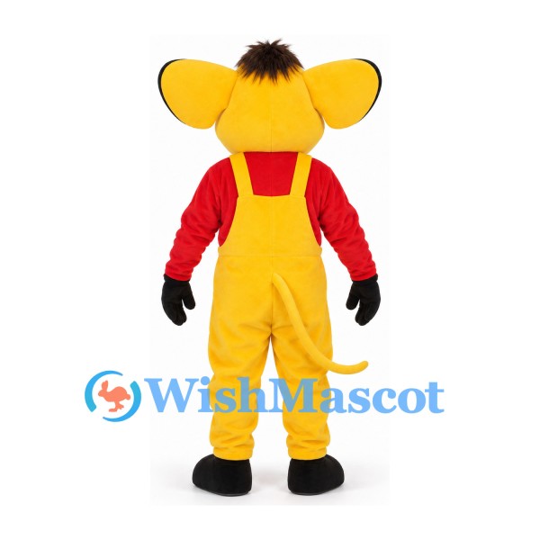 Mouse Mascot Costume with Red Shirt and Yellow Overalls