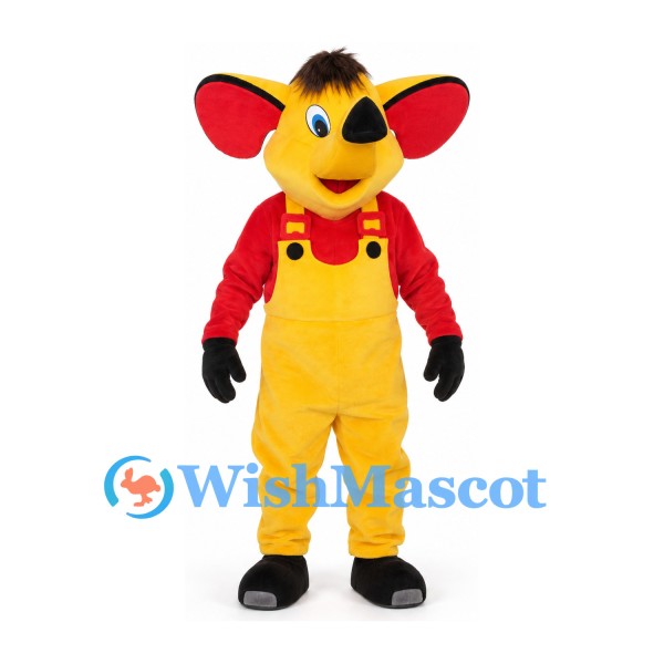 Mouse Mascot Costume with Red Shirt and Yellow Overalls