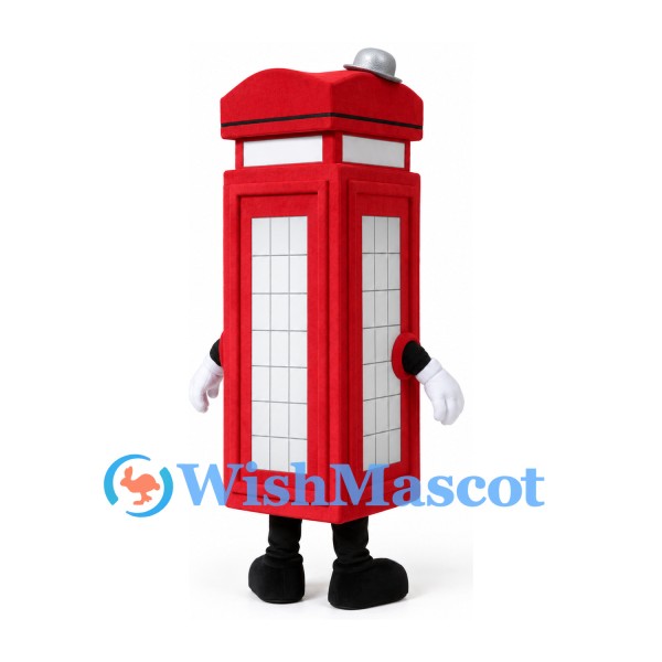 Telephone Booth Mascot Costume in Red with Mustache
