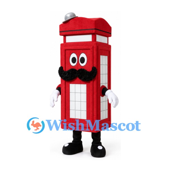 Telephone Booth Mascot Costume in Red with Mustache