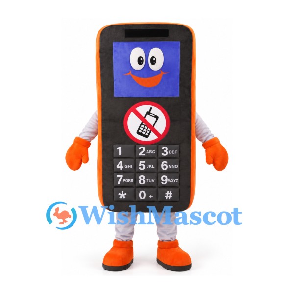 Mobile Phone Mascot Costume in Orange with No Phone Symbol