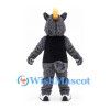 Wolf Mascot Costume in Gray with Black Shirt and Yellow Mohawk