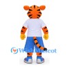 Tiger Mascot Costume with Lavender Polo Shirt and Blue Shorts