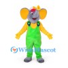 Elephant Mascot Costume with Green Overalls and Multicolor Cap