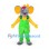 Elephant Mascot Costume with Green Overalls and Multicolor Cap