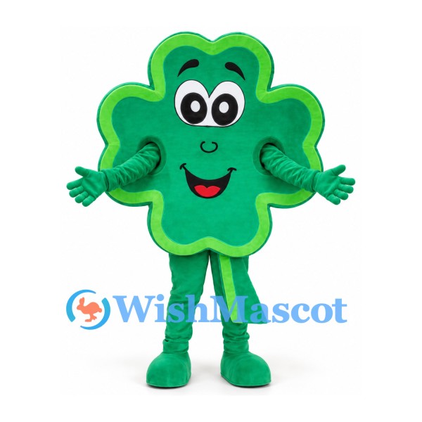 Shamrock Mascot Costume in Green with Yellow Outline