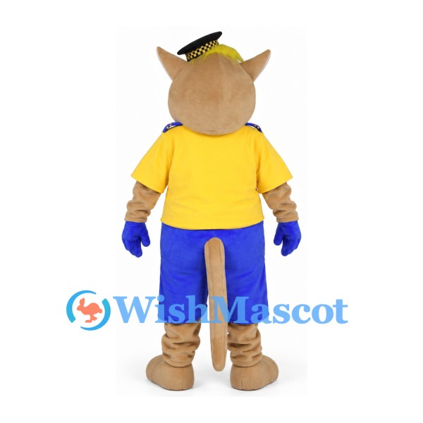 Cat Mascot Costume with Black Hat and Blue Bow Tie