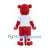 Tiger Mascot Costume in Red with White Shirt and Red Shorts