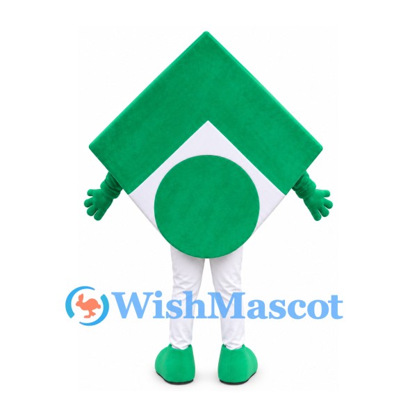 Arrow Mascot Costume in Green with White Curved Stripe