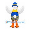 Duck Mascot Costume with Blue Helmet and Checkered Overalls