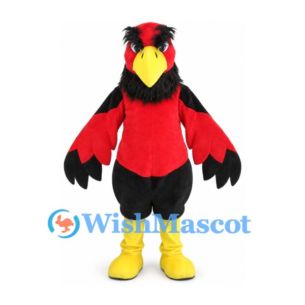 Cardinal Mascot Costume in Red with Black Neck and Wings
