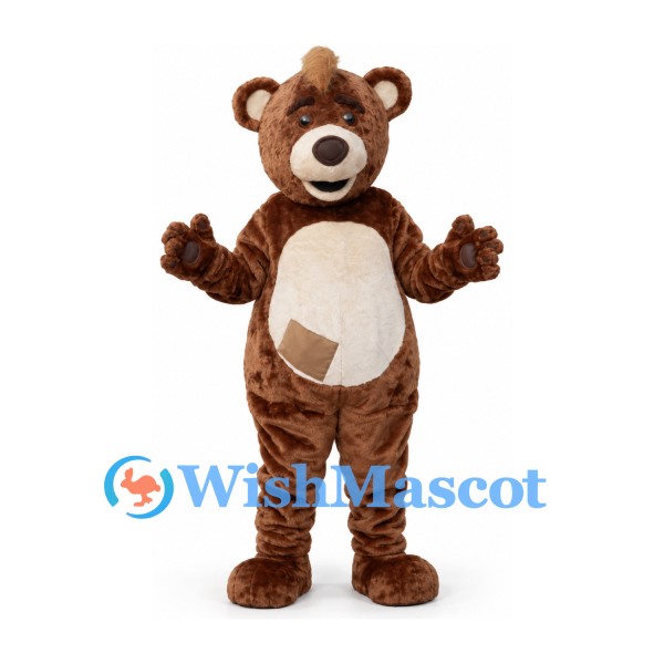Teddy Bear Mascot Costume with Brown Plush and Cream Belly