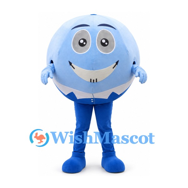 Ball Mascot Costume in Pale Blue with Smiling Face