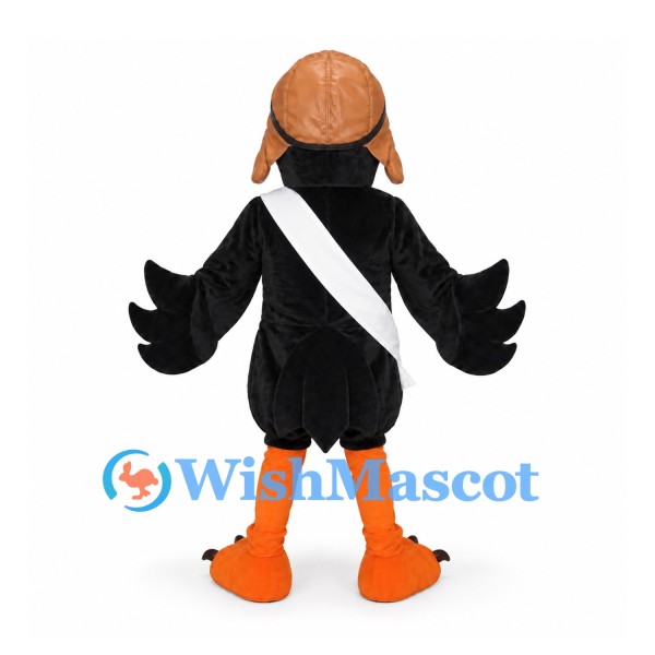 Crow Mascot Costume with Brown Helmet and White Shoulder Strap