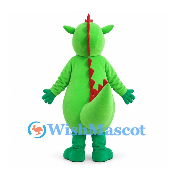 Dragon Mascot Costume in Green with Red Spines and Gray Belly