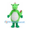 Dragon Mascot Costume in Green with Red Spines and Gray Belly