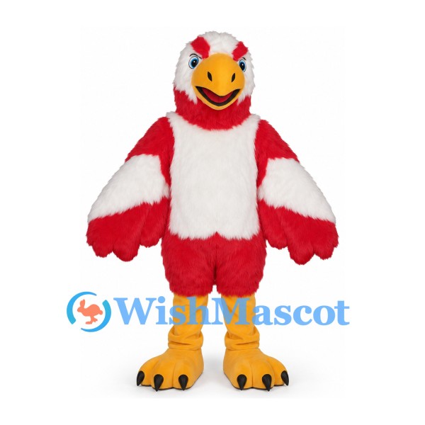 Eagle Mascot Costume in Red and White with Wide Feathered Wings