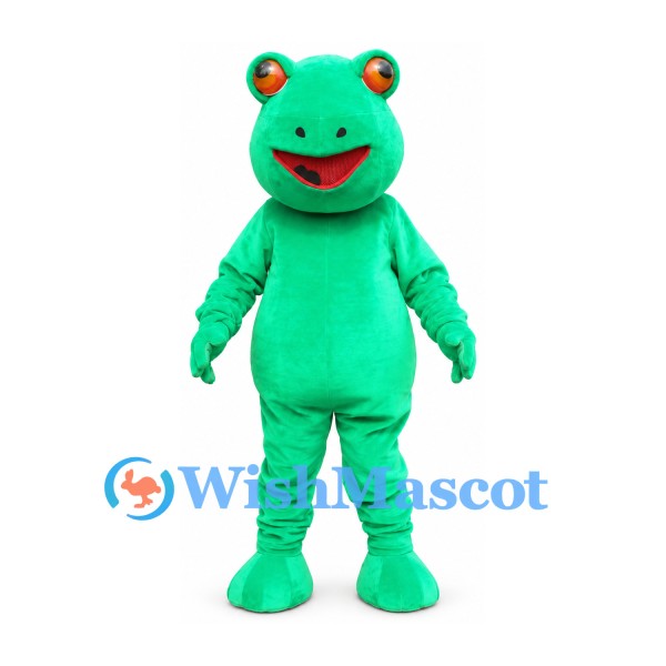 Frog Mascot Costume in Bright Green with Smiling Face